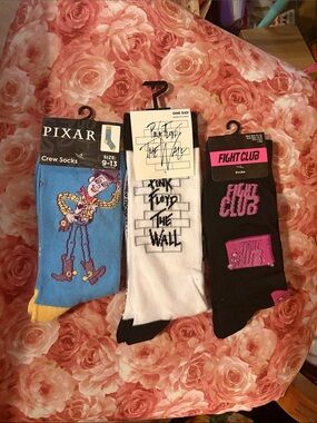 Pixar, Pink Floyd & Fight Club Socks - Multi-Color Crew Socks Pack